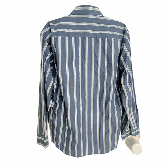 Jared Lang Flip Cuff Striped Shirt Size XL Mens 100% Cotton Denim Blue Stripes - Picture 4 of 11